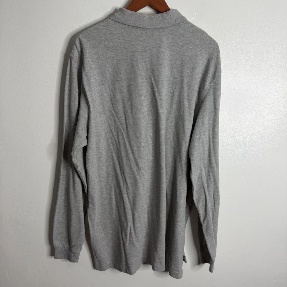Lands End Men's Long Sleeves‎ Polo XL Gray Textured Stretch Casual Preppy